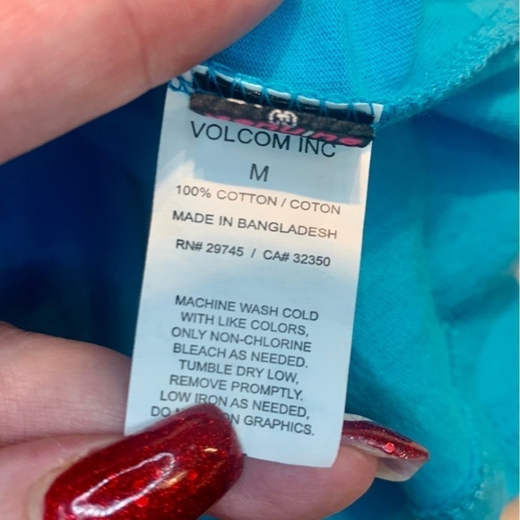 Volcom Tee Medium Teal Turquoise with White Volcom Diamond Design 100% Cotton - Picture 9 of 13